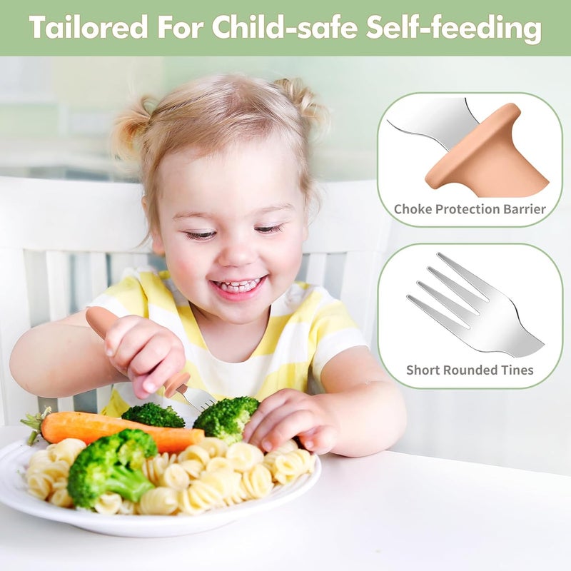 DRKIO 8 Pieces Toddler Forks Set - Baby Forks with Silicone Handle Children safe 18/8 Stainless Steel Toddler Utensils Set for Self Feeding Kids Silverware Anti-Choke Design Food Grade Dishwasher Safe - Image 3